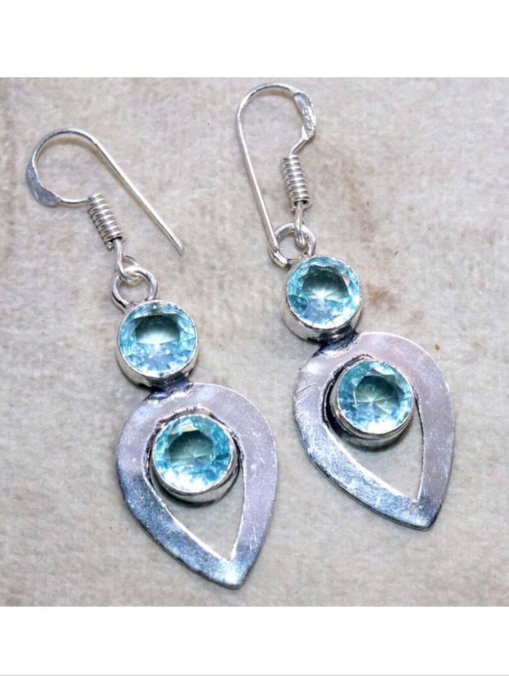 Blue Topaz Gemstone Jewelry 925 Sterling Silver Handmade Drop Dangle Earrings